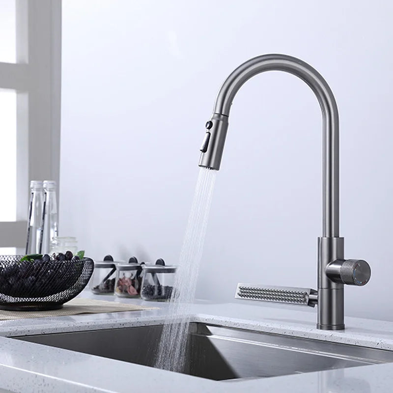 304 Stainless Steel Kitchen Faucet with Waterfall Sink Countertop Installation Hot Cold Mixer 360° Rotation for Kitchen