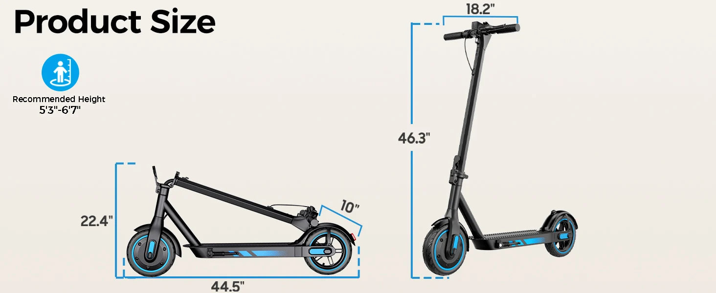 HiQiS V10 E-scooter 500W Motor 36V 10.5Ah 25 MPH Speed 22 Mile Range Foldable E-scooter 10 Inch Air Tire Electric Scooter
