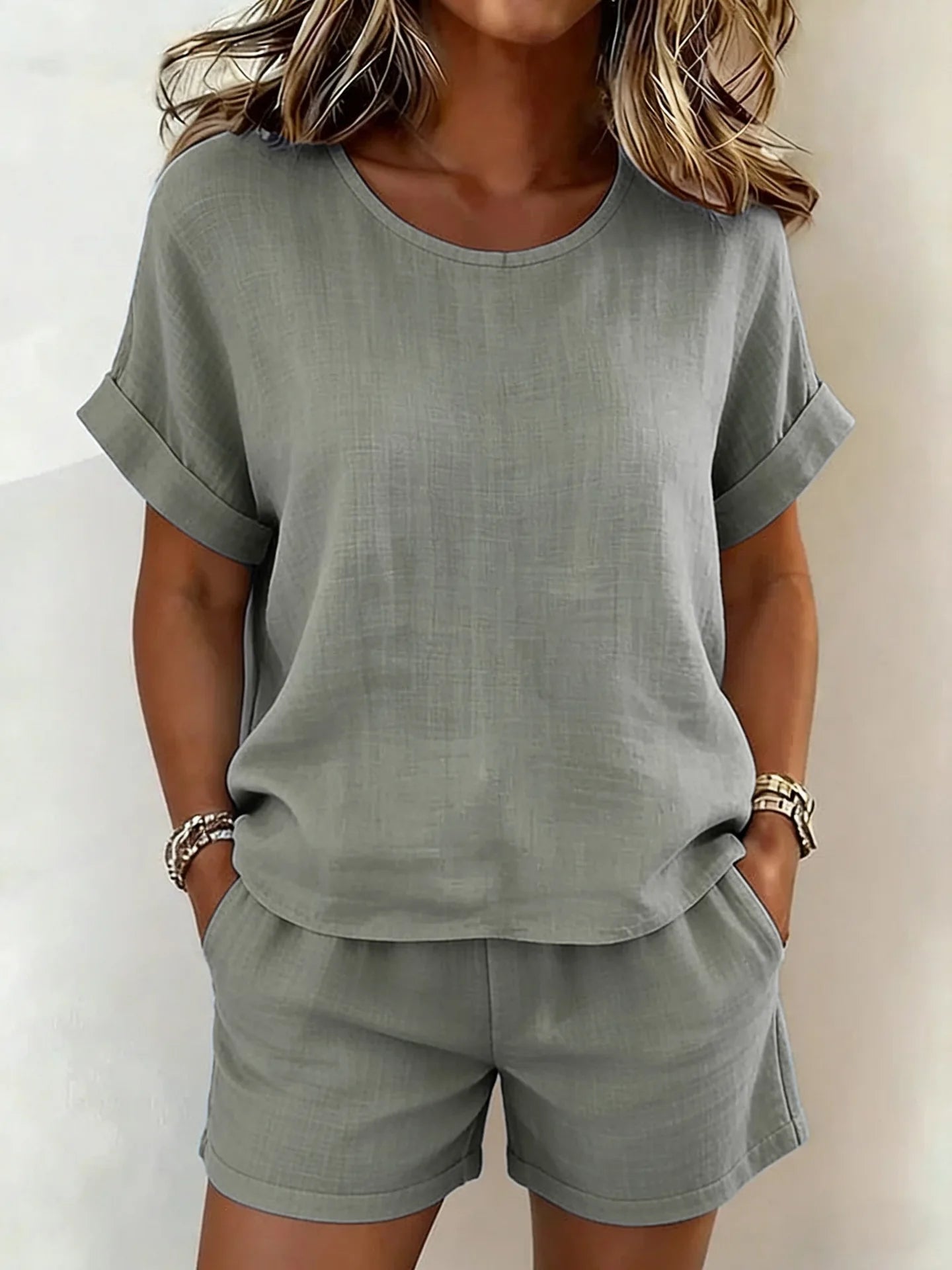 Solid Color Casual Loose Short Pants Sets For Women 2026 Elegant Summer Women's Two Pieces Suit Full Set Female Outfit Clothes