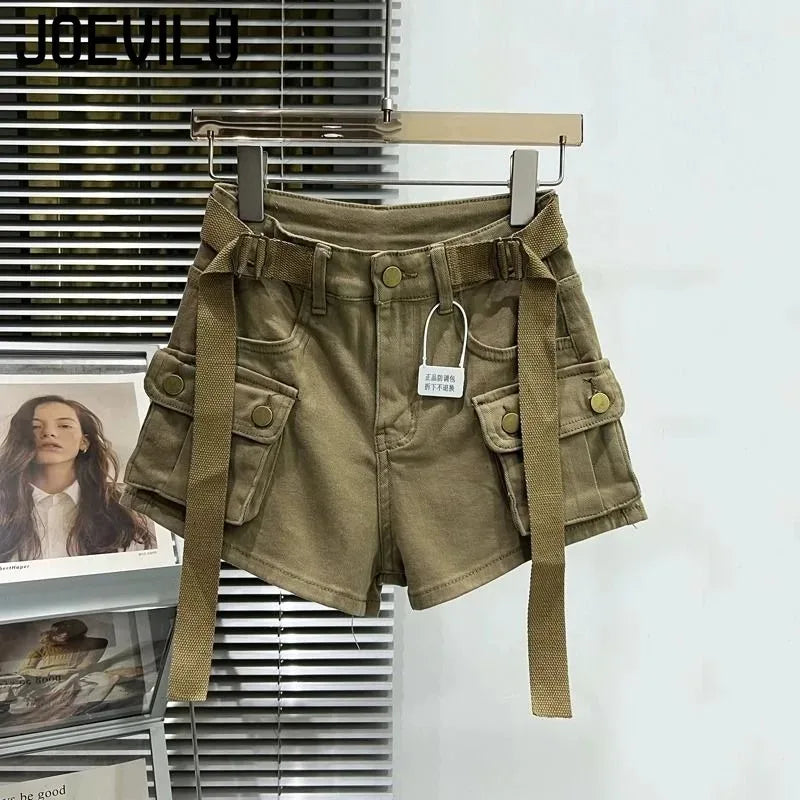 Large Pocket Denim Shorts Women Stretch Slim Fit High Waist Sexy Butt Lifting Hot Pants Summer Fashion Babes Casual Y2k Clothes