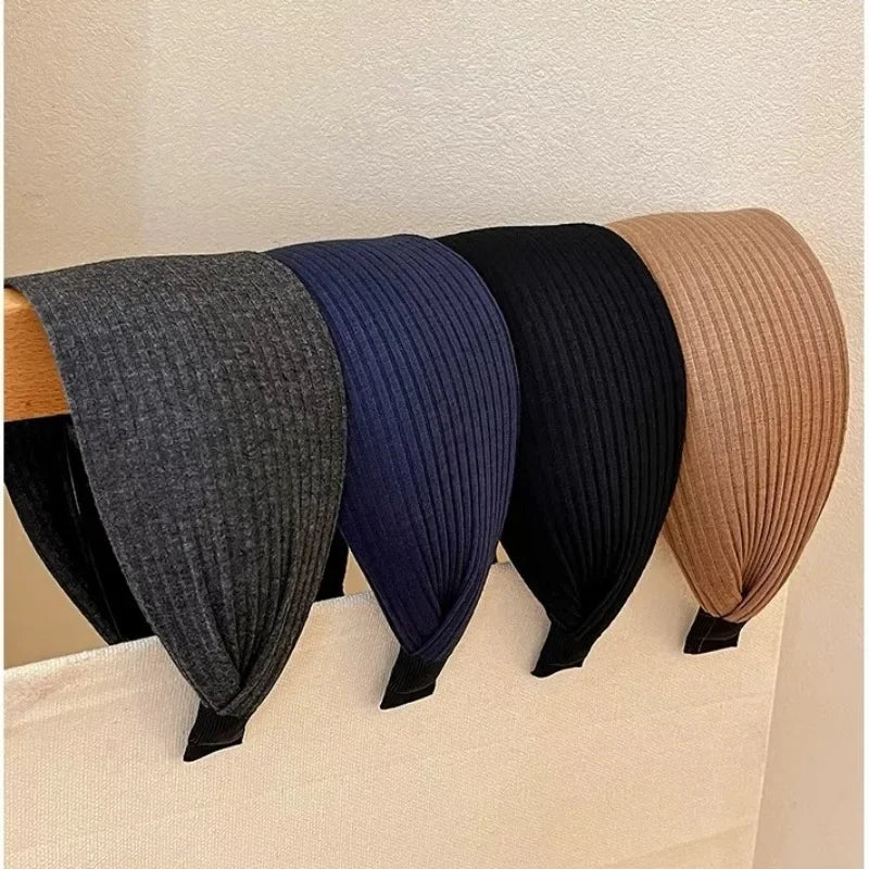 New Soft Wide Knitting Cotton Hairbands for Women Girls Korean Neutral Solid Turban with Teeth Head Band Headwear Accessories