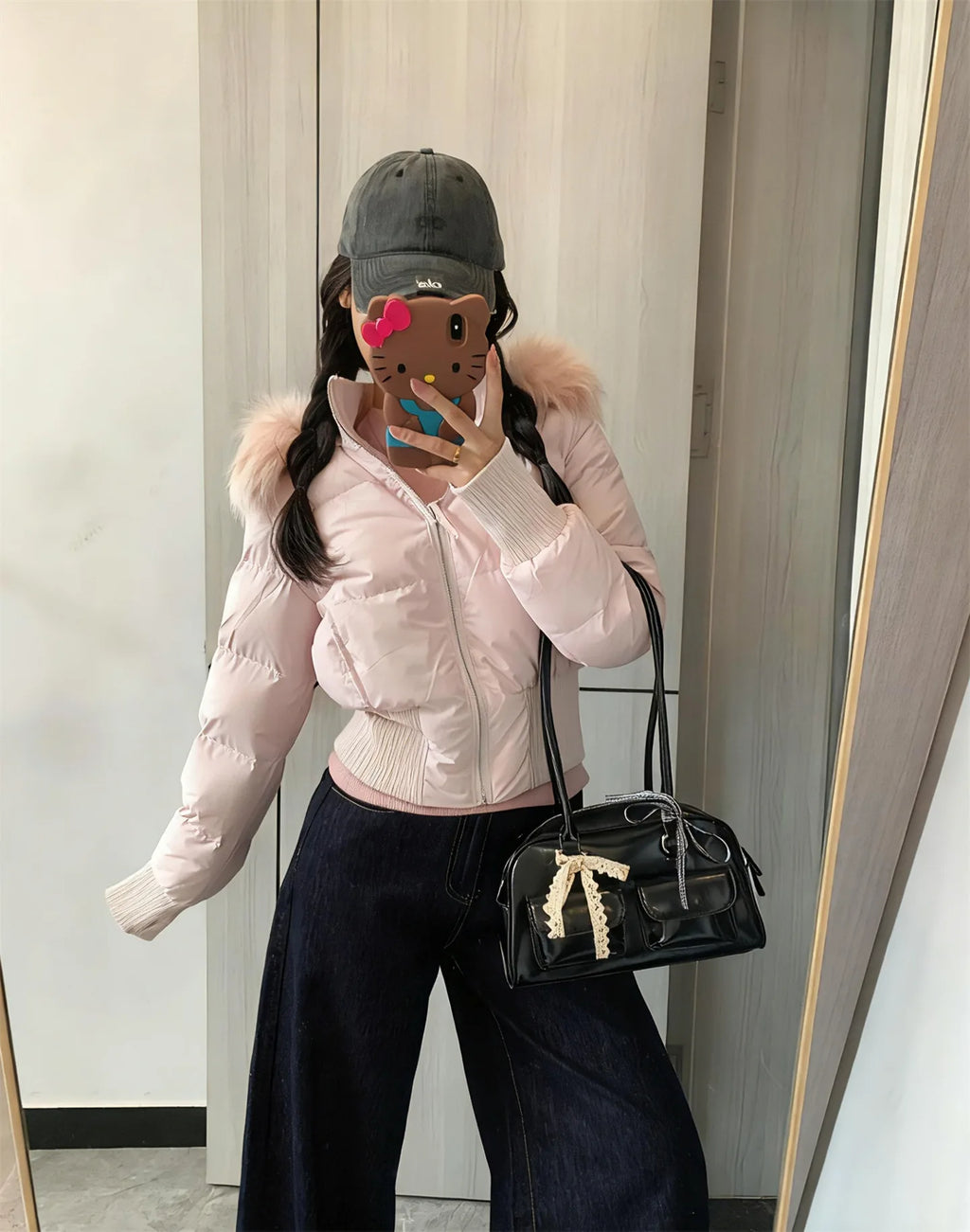 Winter New Women's Faux Fur Hooded Thick Padded Coat Slim Waist Short Cotton Jacket Sweet Style Warm Outerwear Parka