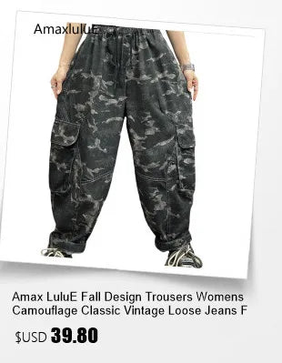 Amax LuluE Fall Korean Casual Jeans Womens Classic Striped Fashion Vintage Denim Pants Ladies Loose Elastic Waist Harem Trousers
