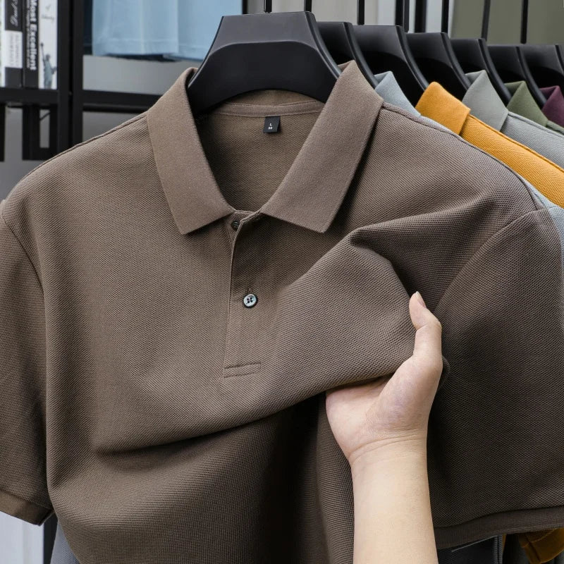 100% Pure Cotton Boutique Short-Sleeved High-End Men's Polo Shirt Summer High-Quality Solid Color Tops Business Casual T-Shirt