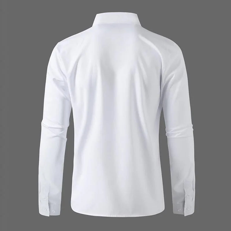 Men's Business Casual Long Sleeve Shirt Solid Color Wrinkle Resistant Comfortable All-Season Versatile Solid Color Top