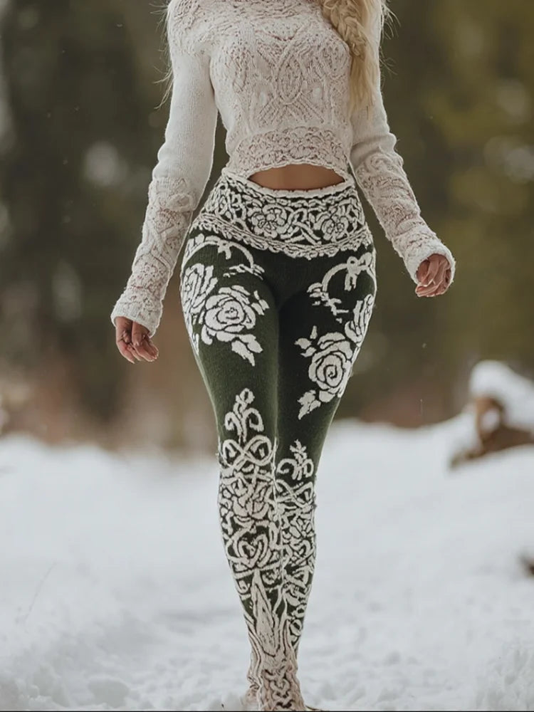 2026 Women's Leggings Green Forest Graphics Outdoor Trousers Polyester Spandex Stretch Elastic Waist Control Streetwear