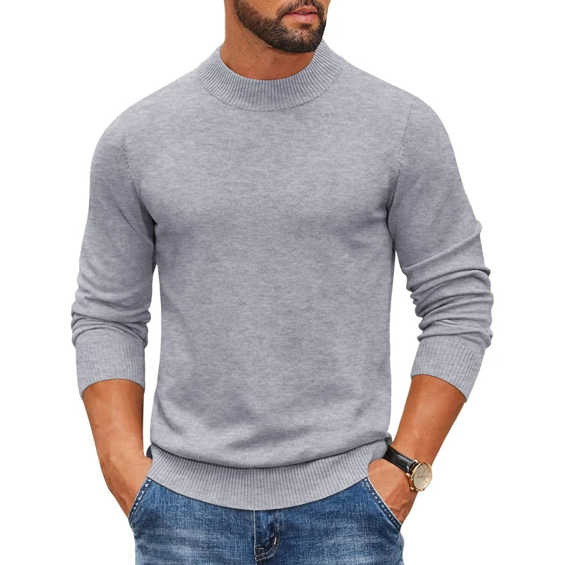 Men's Mock Turtleneck Ribbed Knit Pullover Sweater Casual Heavyweight Slim Fit Dress Sweater Warm Jumper Thermal Streetwear