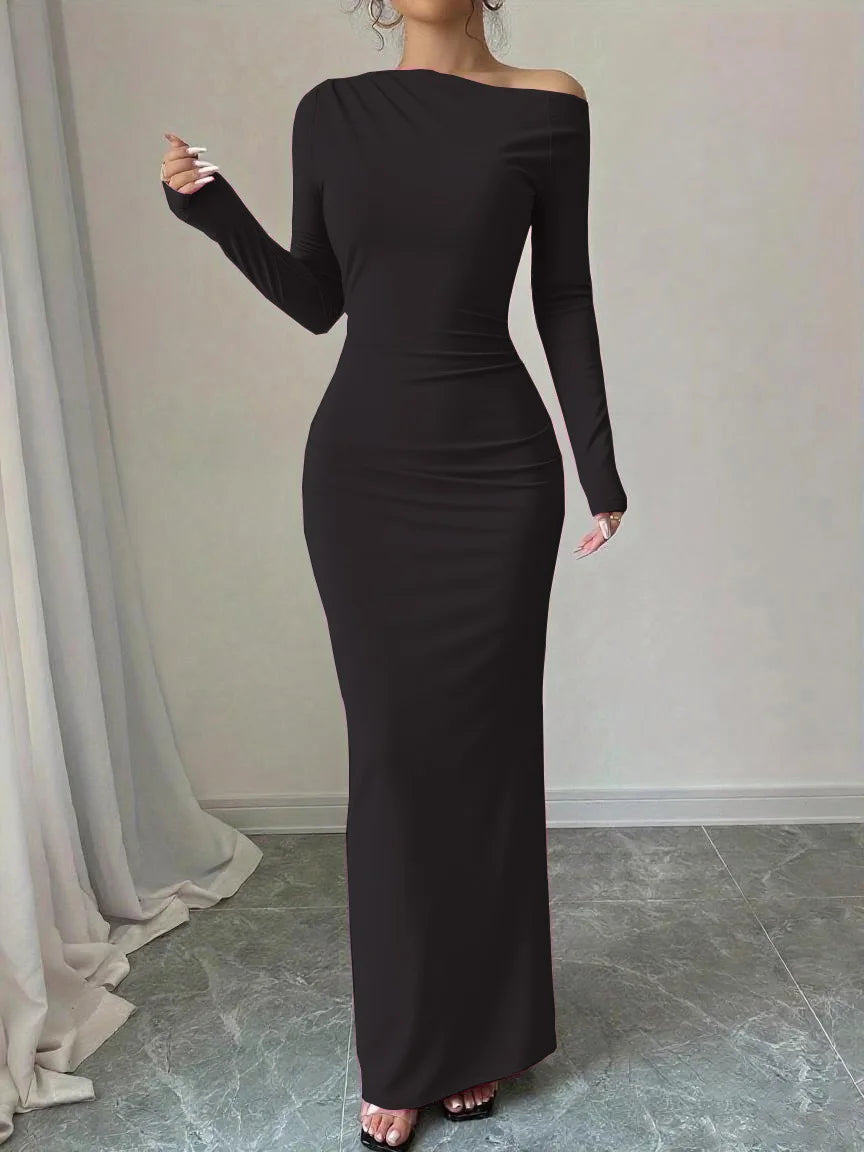European and American 2025 Autumn New Printed Long Skirt Temperament Slim Long Sleeve Dress