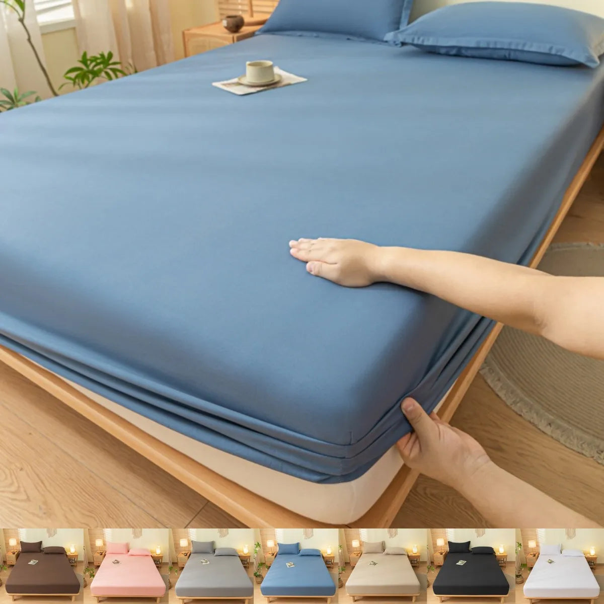 Fitted Bed Sheet with Elastic Band Solid Color Soft Mattress Cover for Single Double King Queen Bed 90/120/140/150/160/180x200cm
