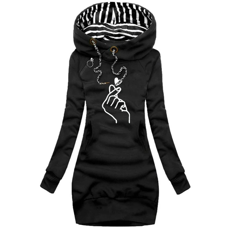 Women Sweater Dress Long Sleeve Hoodie Dress Autumn Winter Casual Slim Sweater Hoodies Dress