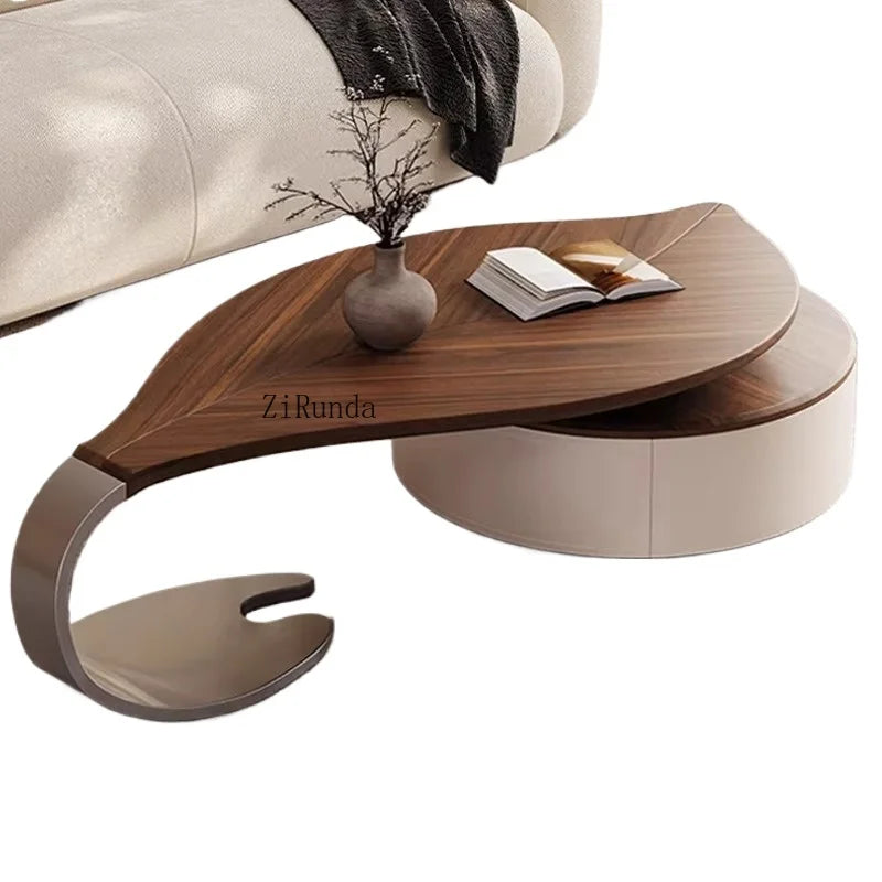 Modern leaf-shaped walnut veneer coffee table light luxury living room home new designer special shape coffee table