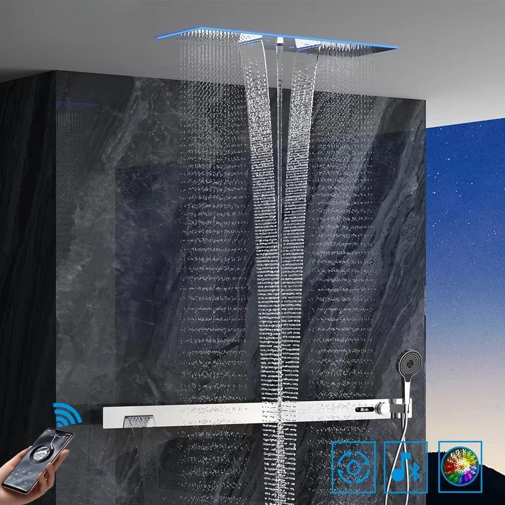 2026 Music Shower Head LED 1400mm Shower Body Waterfall Rainfall Thermostatic Bathroom Shower Set
