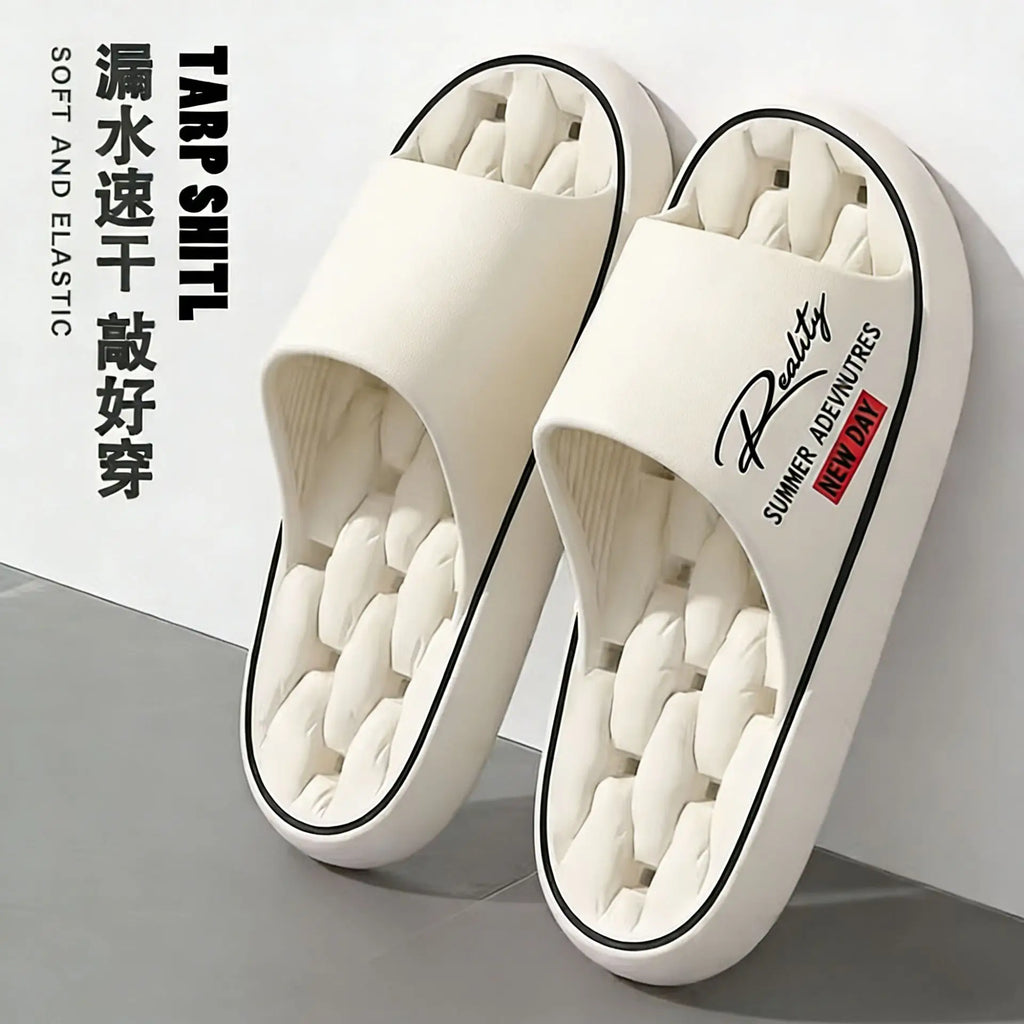 New Summer Thick Bottom Slippers Indoor Home Bathing Anti-slip Couple Outdoor Wearable Slip-On Shoes Men's Comfortable Massag...
