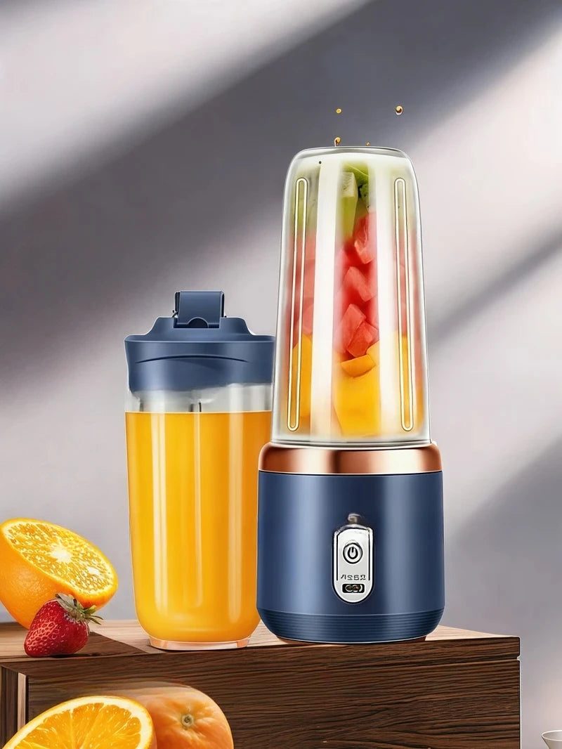 Multifunction Double Cup Juicer 400ml USB Rechargeable Portable Electric Juicer 6 Blade Fruit Blender for  Home Kitchen Tool
