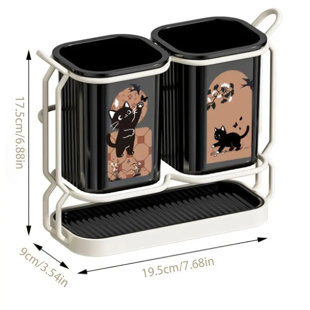 Cute Cat Kitchen Storage Basket Durable Standing Chopsticks Holder Organizer No-drill Tableware Drainer Kitchen