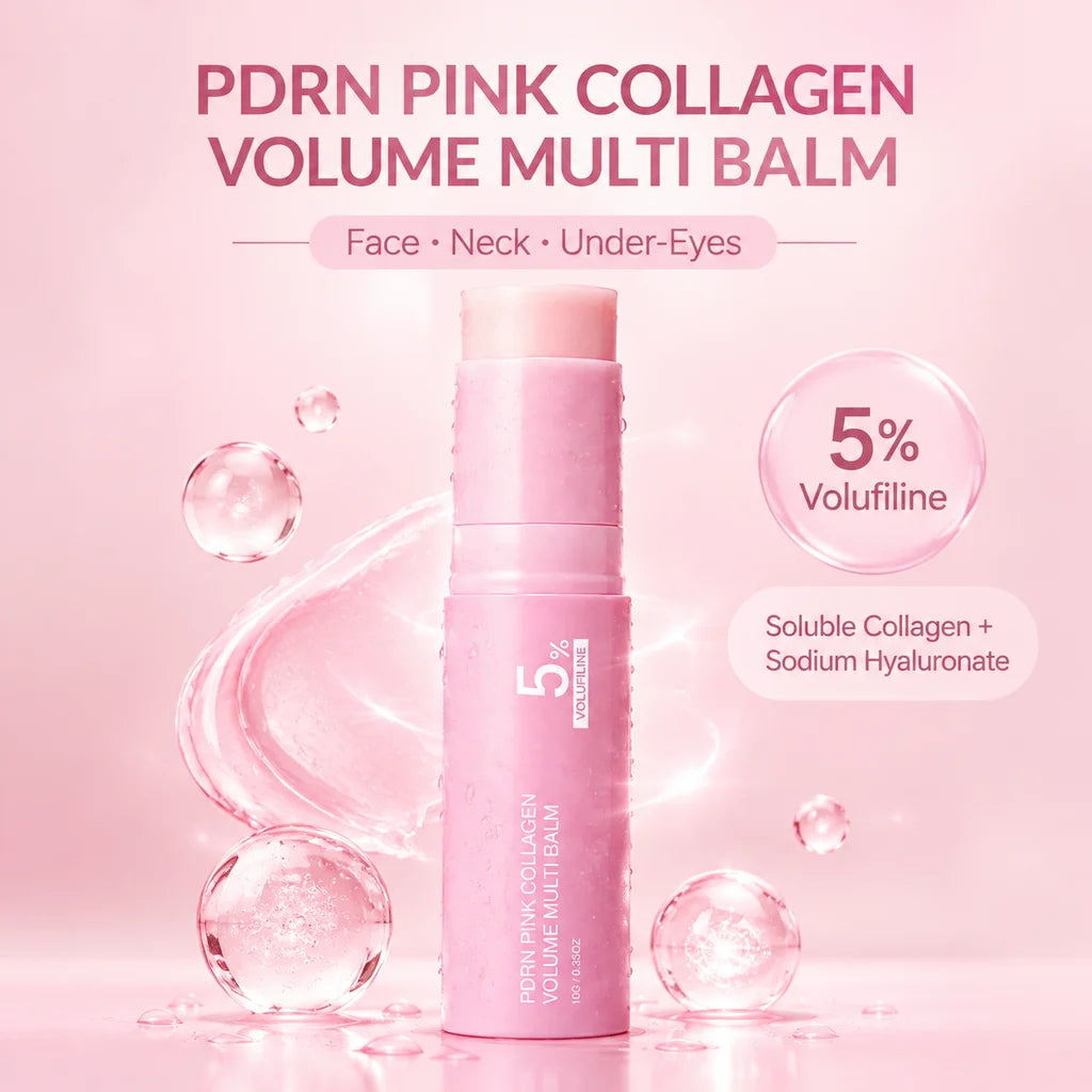 PDRN Pink Collagen Volume Multi Balm 5% Volufiline Moisturizing Stick Firming Face & Body Balm For Under Eyes, Lips, Neck
