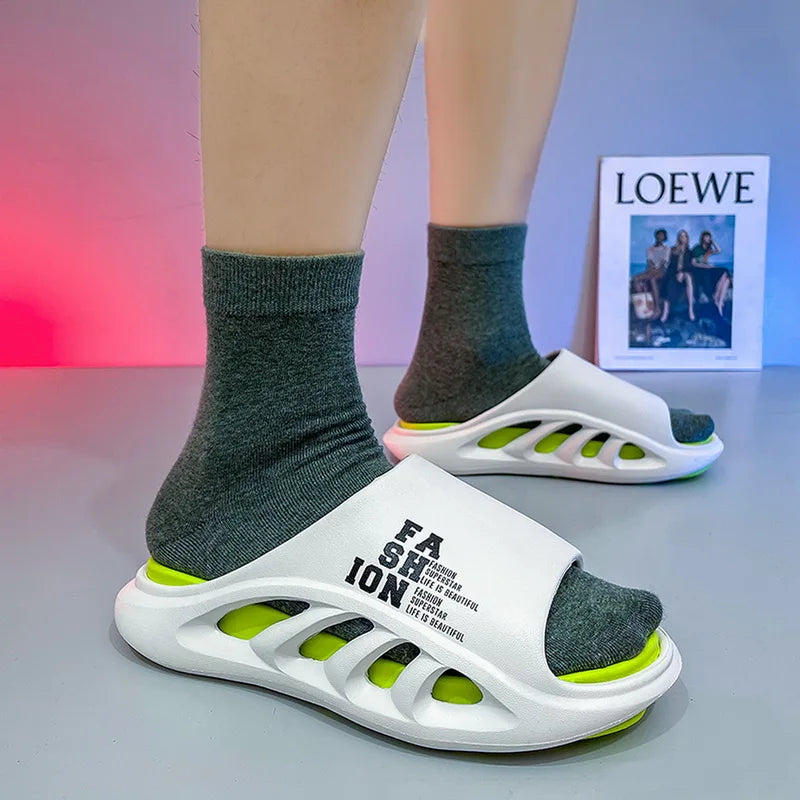 2026 EVA Soft Sole Male Slides New Summer Men's Slippers Breathable Hollow Beach Sandals Light Comfortable Indoor Flip Flop