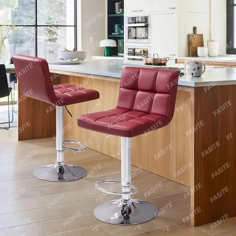 Nordic Modern Square PU Leather Swivel Adjustable Bar Stool, Set Of 2, Bar Stool For Kitchen Counter,Gray
