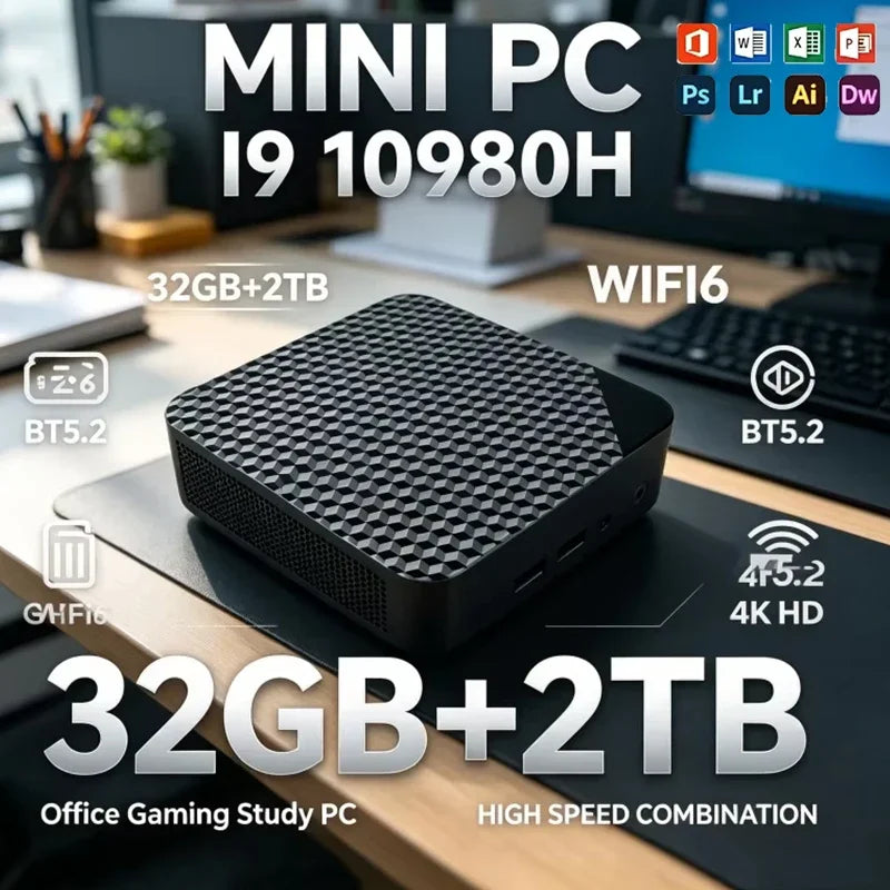 New Mini PC Intel i9-10980HK Strong Performance Mini PC 16GB RAM 2048GB1TB SSD Gaming Computer WiFi6 Desktop PC
