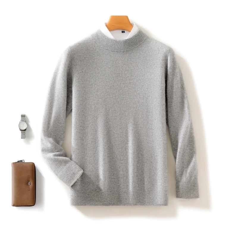 Autumn and Winter Half-high Neck 100% Pure Wool Men's Long Sleeve Leisure Sweater Knitwear