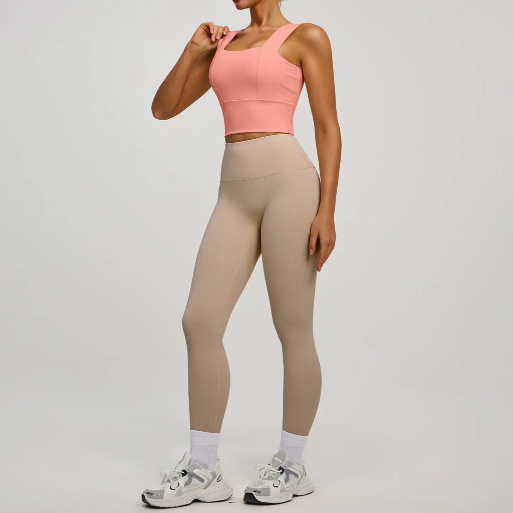 Solid Color Bra, Trousers, Yoga Suit, Tight and Thin, Nude Running Sports and Fitness Clothes