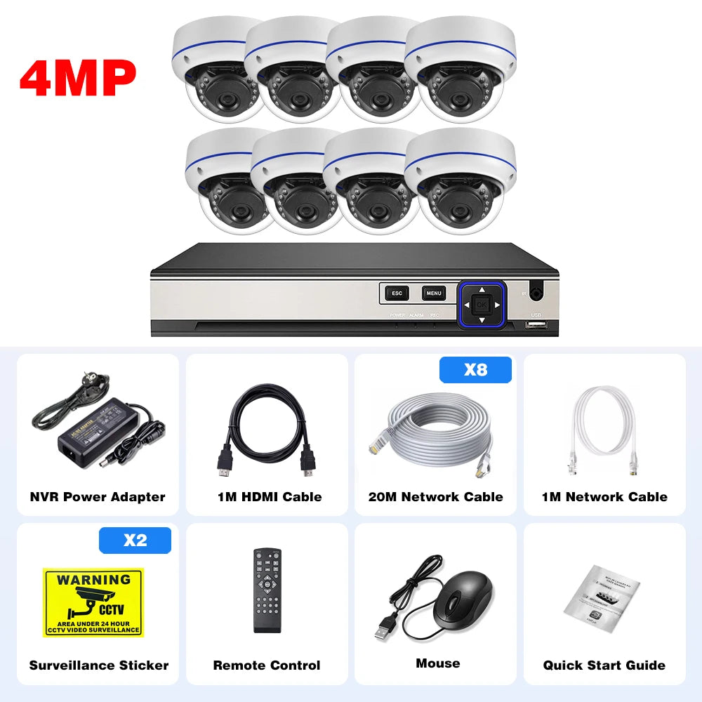Gadinan 10CH 8MP 4K POE Dome Security Camera System IP Set 4MP Vandal-proof Home Audio CCTV Video Surveillance Protection Kit