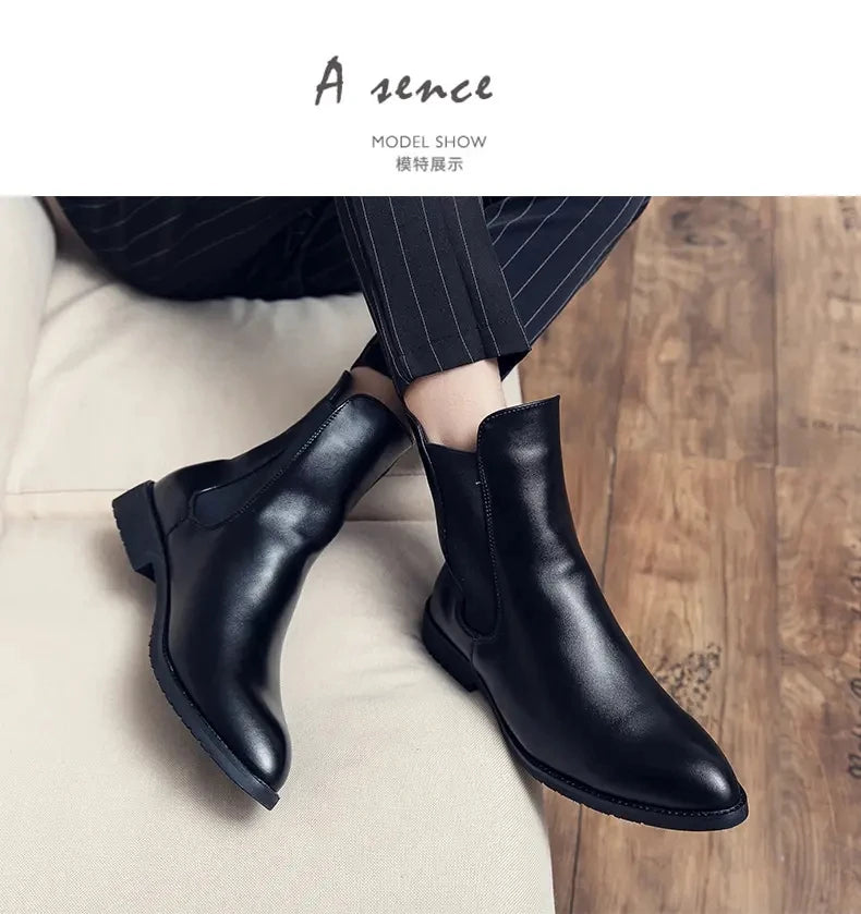 Men Fashion Chelsea Boots Black One Step Business Brand Formal Boots Waterproof Anti slip Wear resistant Size 38-48 Men Boots