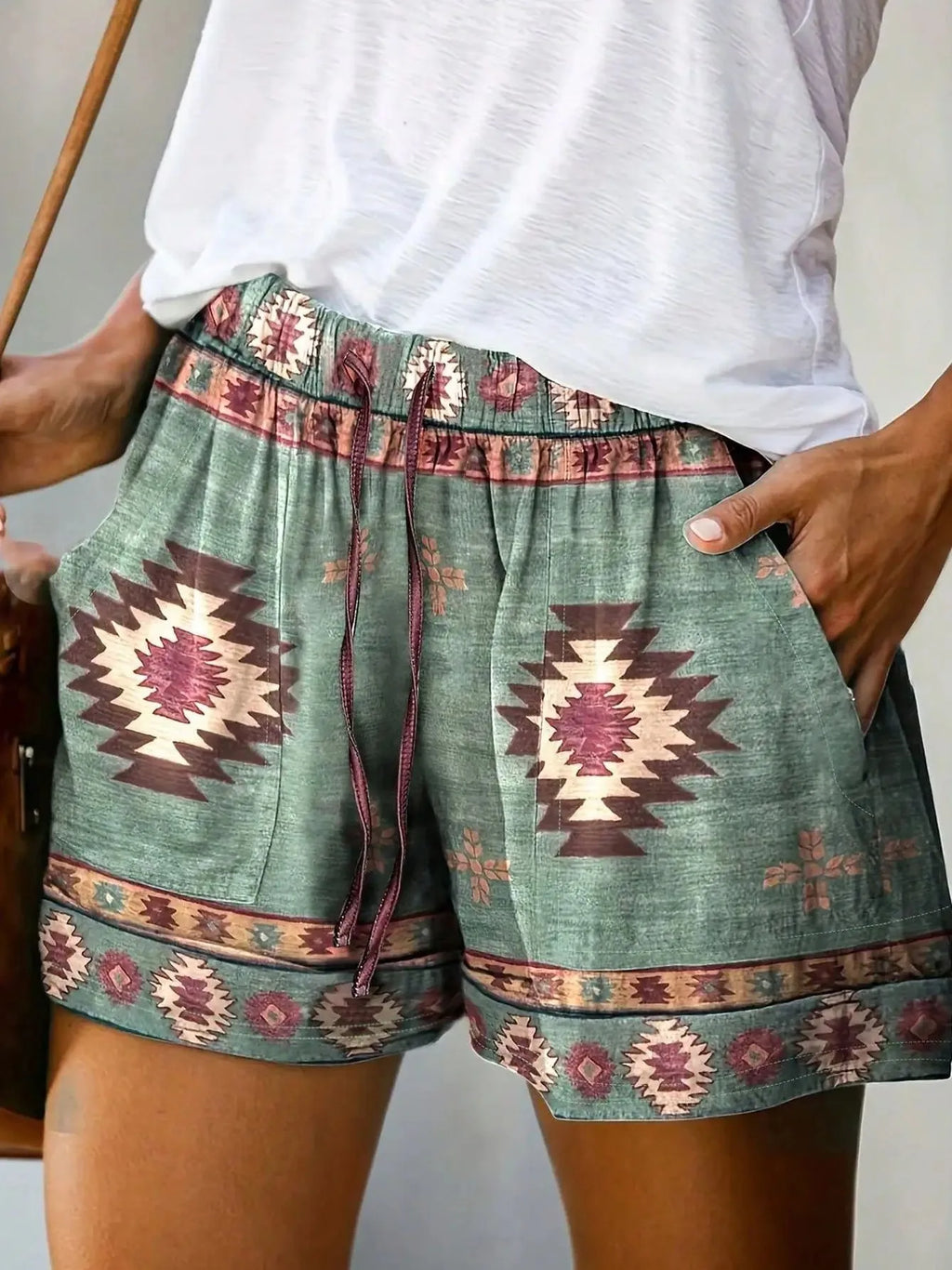 High Waist Printed Loose Shorts Lace up Straight Leg Pants European Style Simple Fashion Polyester Fiber Non Iron Daily Wear
