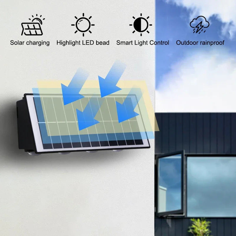 Outdoor Indoor Solar Wall Light 4/6/8 LED Waterproof IP65 Courtyard Balcony Corridor Bedroom Up and Down Lighting Fixtures