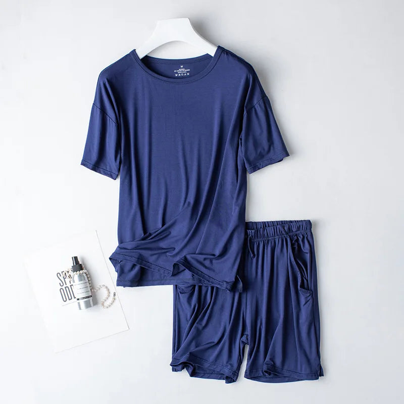 2026 Summer New Pajama Set Women's Modal Short Sleeve Shorts Two Piece Set Ladies Solid Loose Large T-shirt Homewear Women Shirt