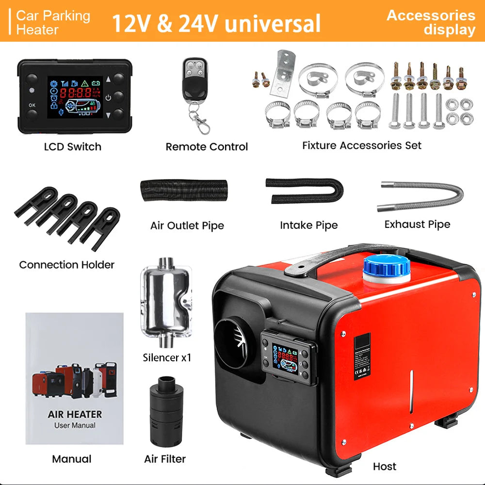 Car Diesel Heater 12V/24V/220V Air Parking Heater 8KW Diesel Heating Low Noise Heater For Truck Bus RV Trailer Boat
