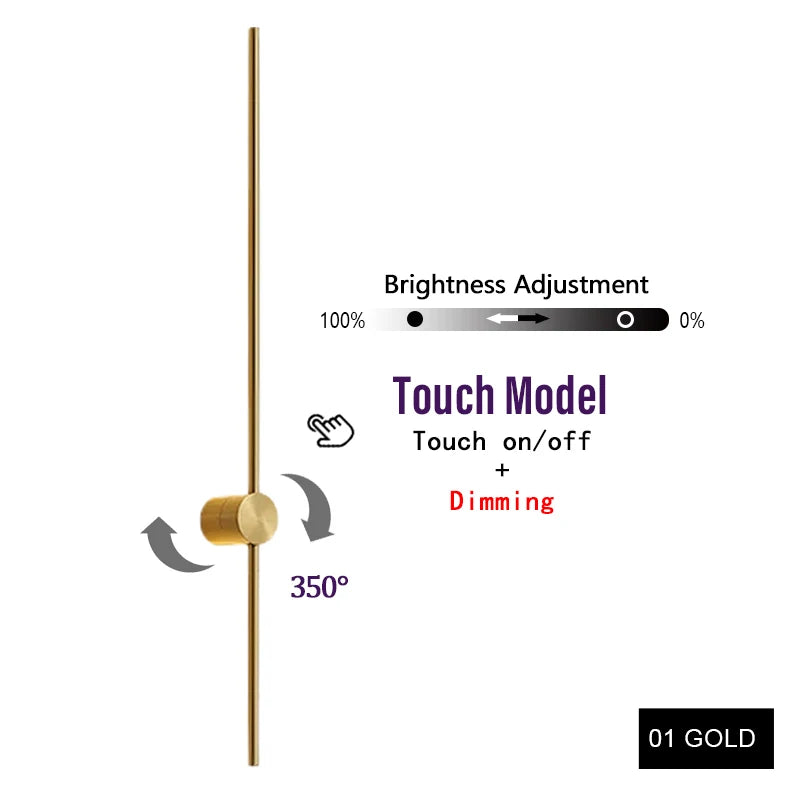 2/1 PCS Modern Led Wall Lamp 350° Touch Switch Long Wall Light For Home Living Room Sofa Background Wall Sconce Lighting Fixture