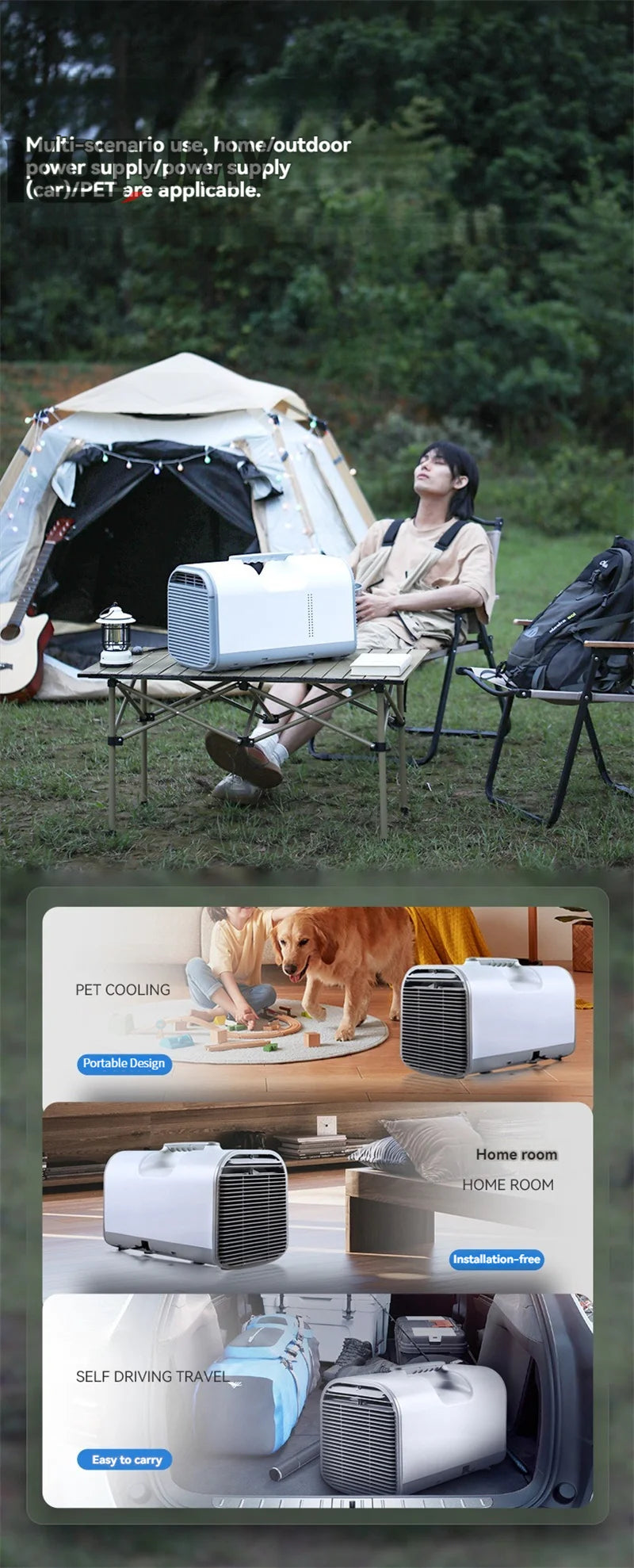 CHKJ Portable Air Conditioner Outdoor Camping Cooler with Remote Control And Audio Intelligent Hidden Panel 110v/220v