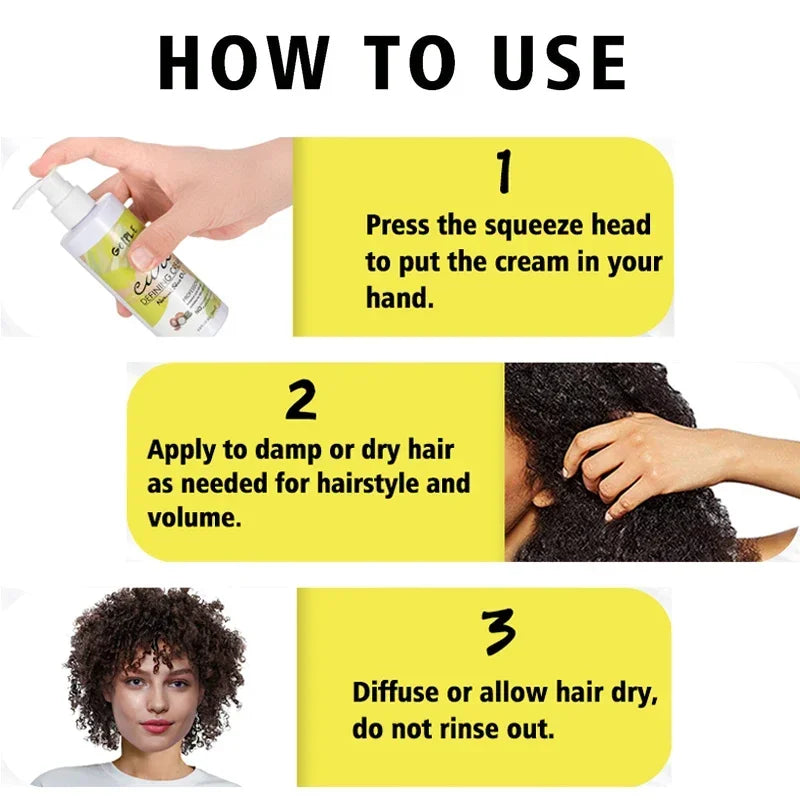 100ml Curl Defining Cream Natural Curls Shiny Elasticity Cream for Hair Moisturizing Anti-frizz Shap Mousse with 9row Brush 3pcs