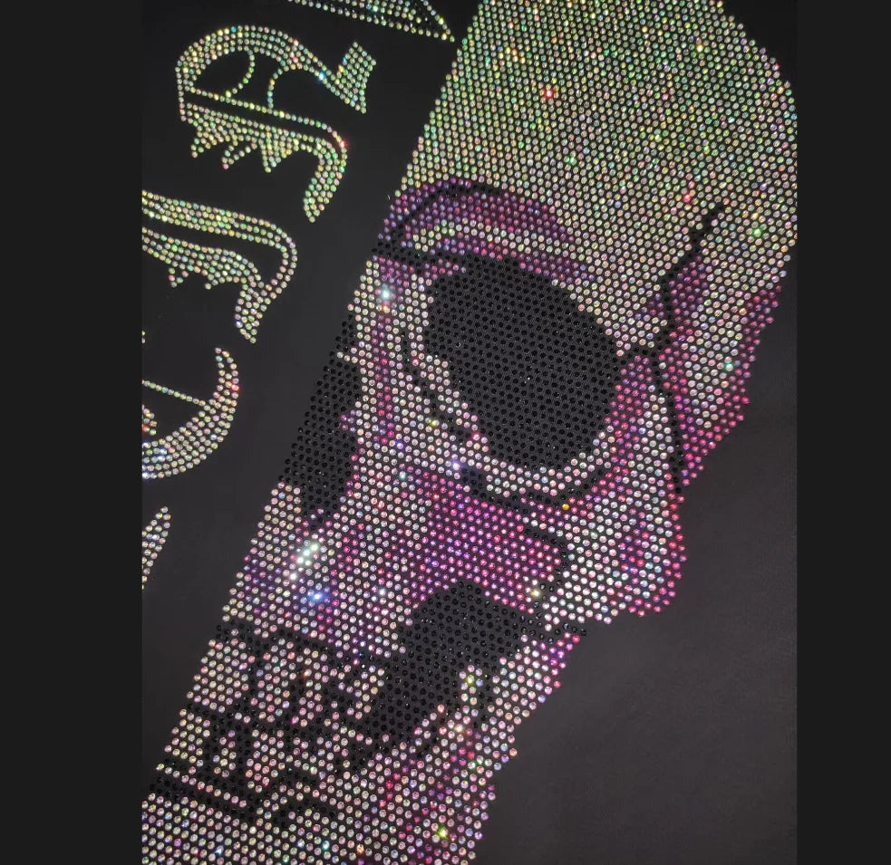 2025 Summer New Luxury Men's Fashion Skull Design Rhinestones T-Shirt Pure Cotton Crew-Neck Casual High Quality