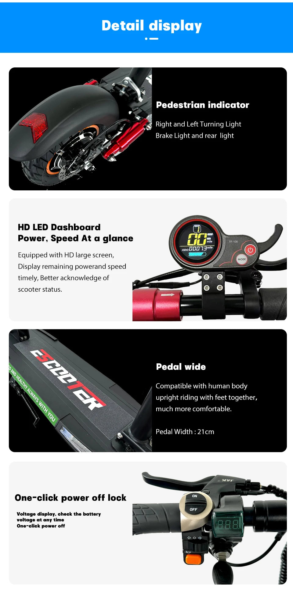 800W Powerful Electric Scooter 48V 13Ah Max Speed 45km/h Long Range 10'' Tires Dual Shock Absorbing Folding EScooter for Adults