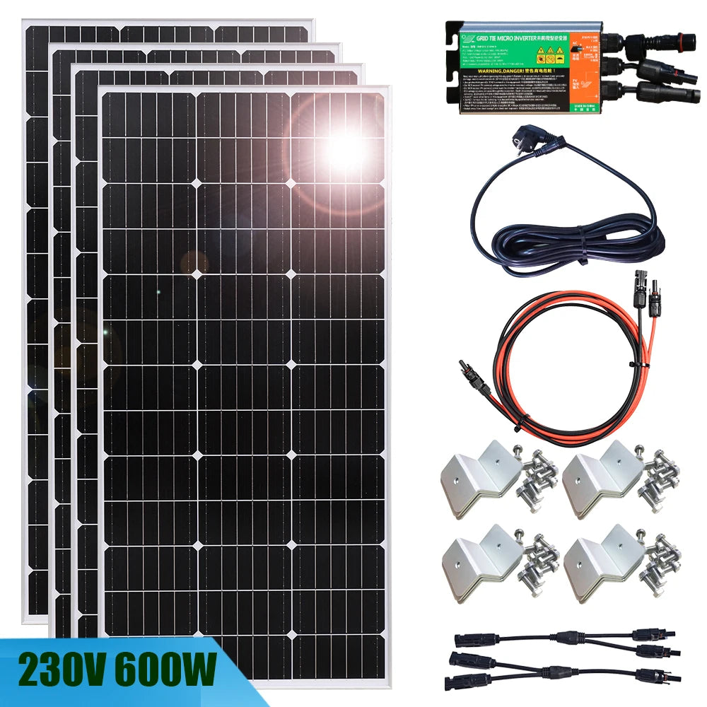 Balcony Solar Panel System 900W 600W 300W -Solar Panels Grid-connected photovoltaics System rigid plug and play home system 220v photovoltaic panel micro inverter for home balcony power EU socket