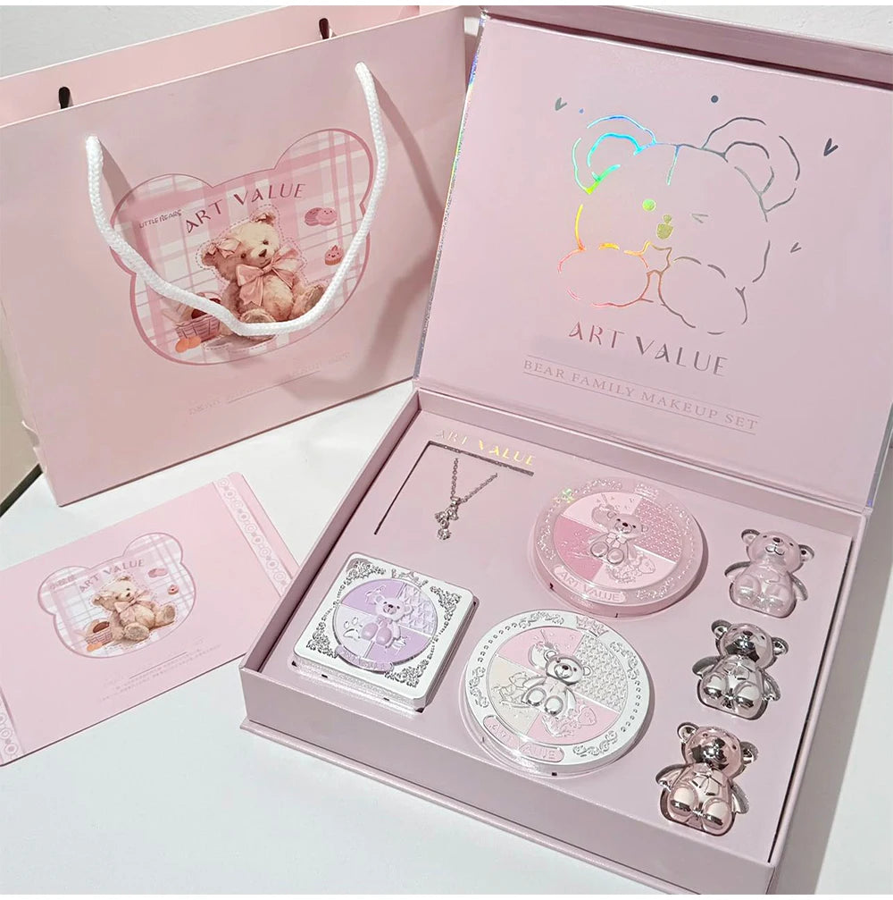 ART VALUE 7PC Makeup Sets Include 3 Colors Matte Lip Mud,1 Pressed Powder,1 Blush,1 Eyes Palette,1 Necklace Beauty Makeup Sets