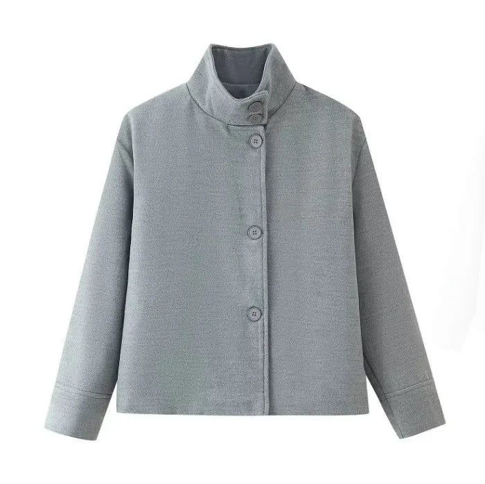 Autumn Stand Collar Jackets for Women Loose Woolen Fabric Single-breasted Coat Women Solid Color Versatile Short Jacket Women