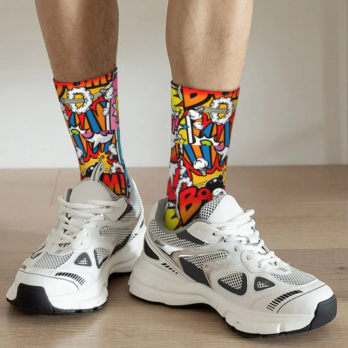 Autumn Winter Hip-hop Men's Women's Superheroes Comic Book Collection Pop Art Quotes Socks Breathable Basketball Socks