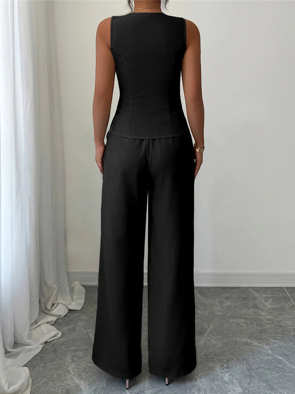 S - XL Sleeveless V Neck Vest Solid Women Suits 2 Pieces Sets Female Leisure Elegant Pants Formal Pantsuit Outfit For Women M127