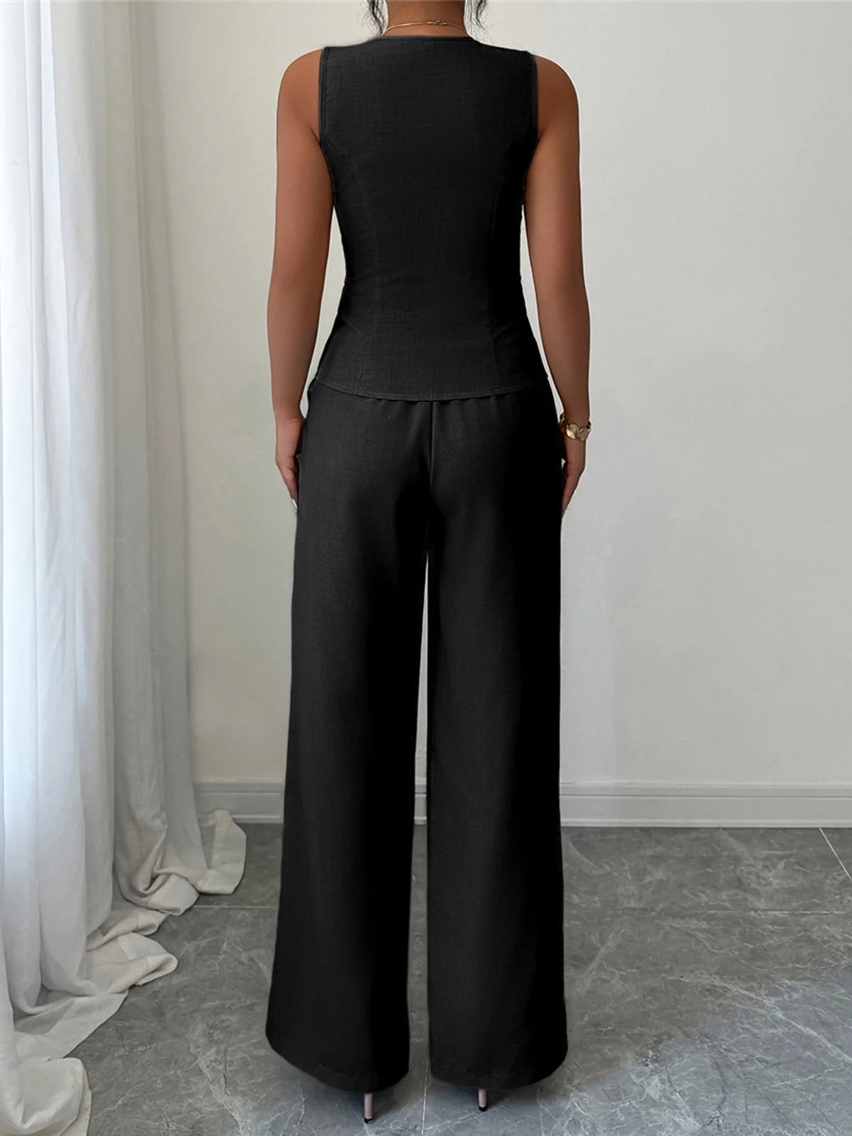 S - XL Sleeveless V Neck Vest Solid Women Suits 2 Pieces Sets Female Leisure Elegant Pants Formal Pantsuit Outfit For Women M127