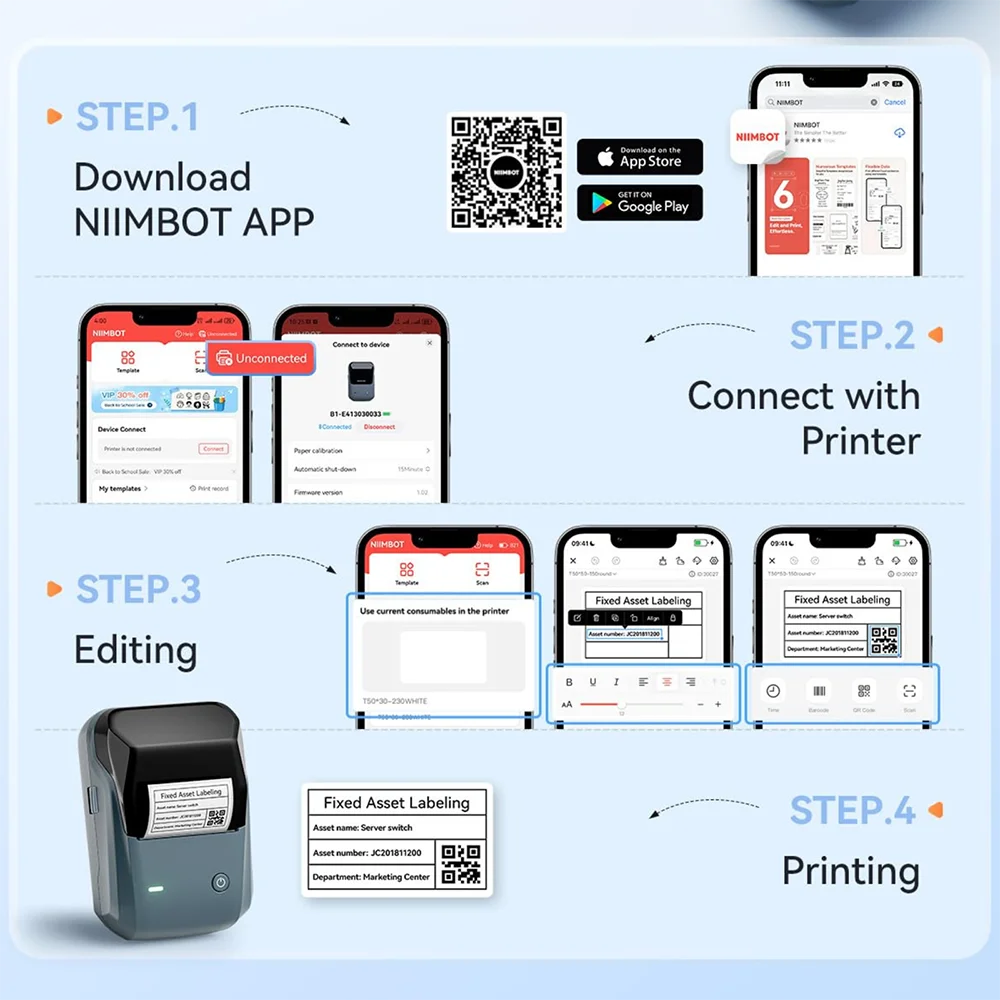 Niimbot B1/B1 PRO Thermal Label Printer Bluetooth Pocket Label Maker Barcode QR Code Self-adhesive Sticker Labeling Machine