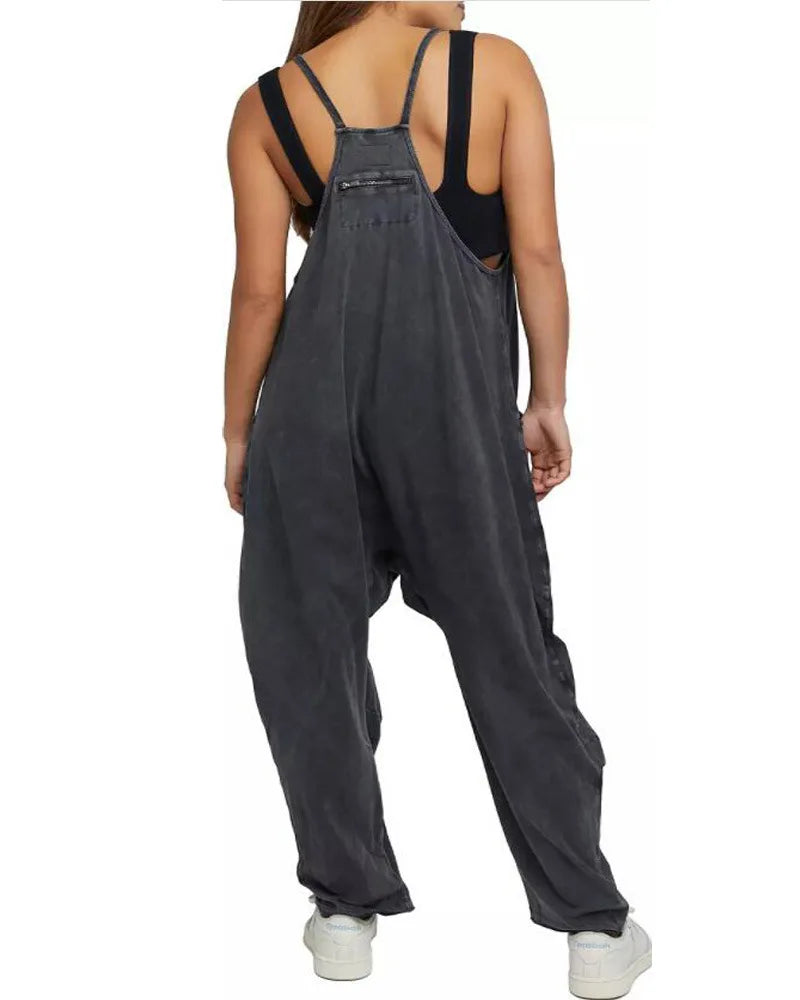 Women Casual Spaghetti Strap Sleeveless Jumpsuit Vintage Harajuku Wide Leg Loose Pants Summer Solid Oversize Overalls Rompers