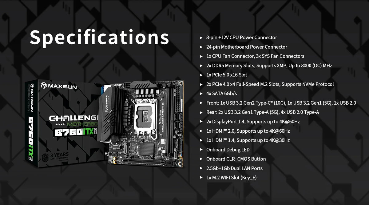 MAXSUN Game Motherboard B760ITX D5 support Intel 14 13 12th generation Core CPU DDR5 M.2 PCIEX16 4.0 Computer components