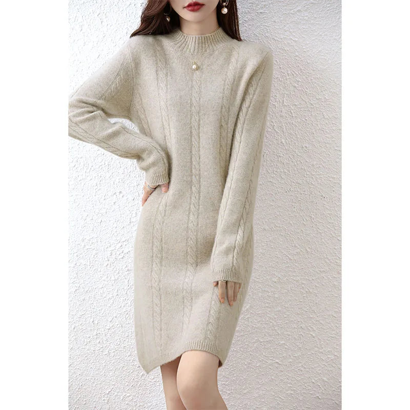 Cashmere Women's Sweater Knitted Dresses 100% Merino Wool Ladies Autumn Warm Elegant Dress Winter Female Pullovers Casual Skirts