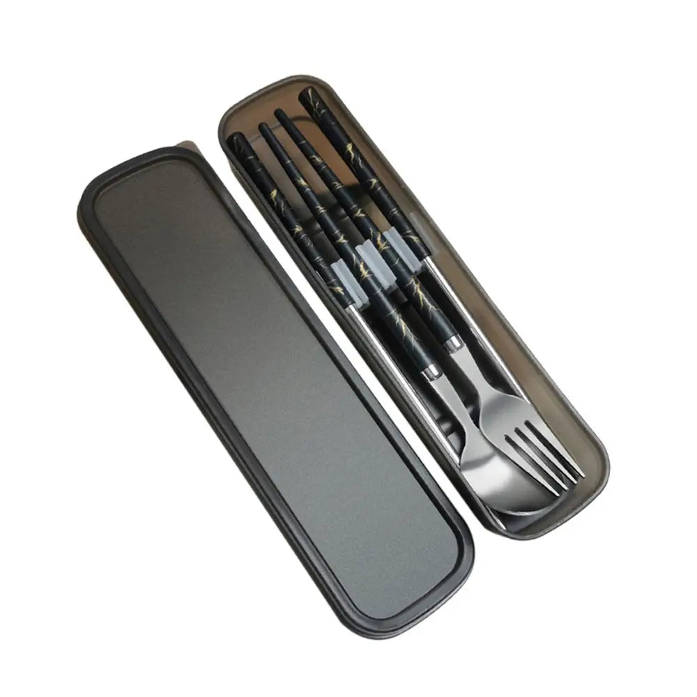 Kitchen Accessories Reusable With Box Tableware Portable Stainless Steel Spoon Fork Chopsticks Set Dinnerware Cutlery Set