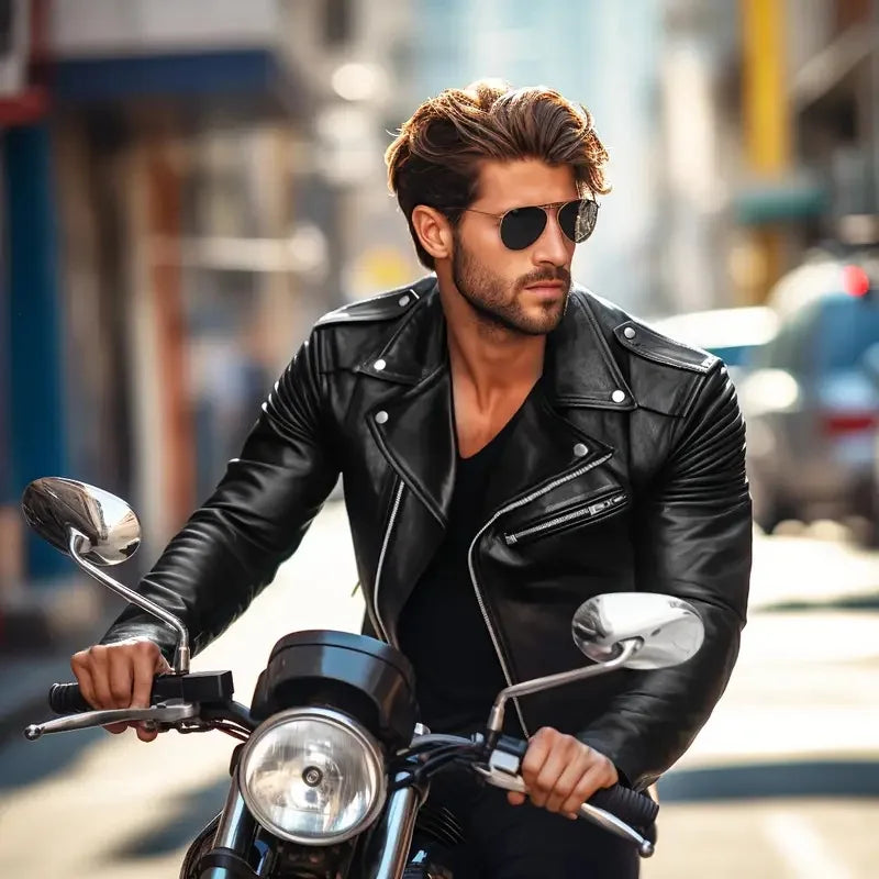 Street Style Men's Biker PU Leather Jacket Zipper Closure Slim Fit Handsome Motorcycle Function Outerwear Summer Season