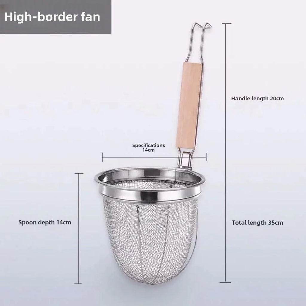 Durable Stainless Steel Noodle Funnel Wooden Handle Pasta Basket Strainer Multifunctional Fine Mesh Sieve Spoon Kitchen Gadgets