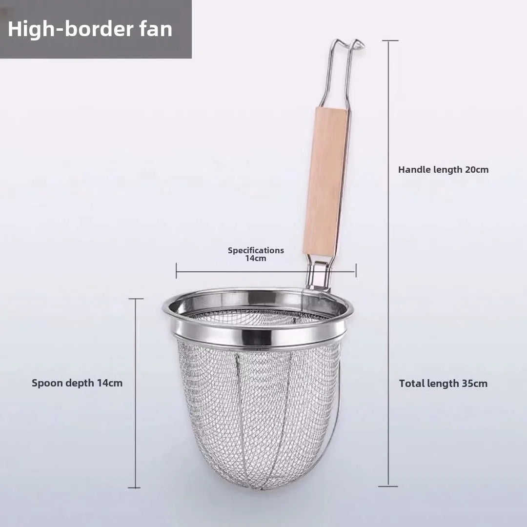 Durable Stainless Steel Noodle Funnel Wooden Handle Pasta Basket Strainer Multifunctional Fine Mesh Sieve Spoon Kitchen Gadgets